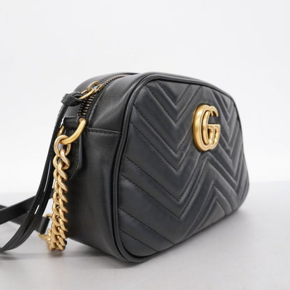 Gucci Shoulder Bag GG Marmont 447632 Leather Black Gold Hardware Women