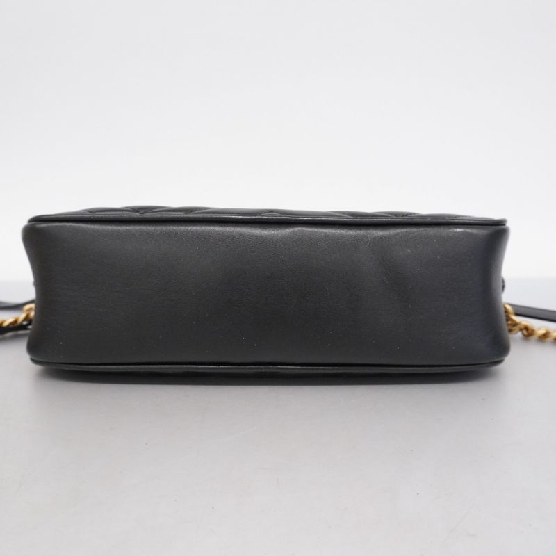 Gucci Shoulder Bag GG Marmont 447632 Leather Black Gold Hardware Women