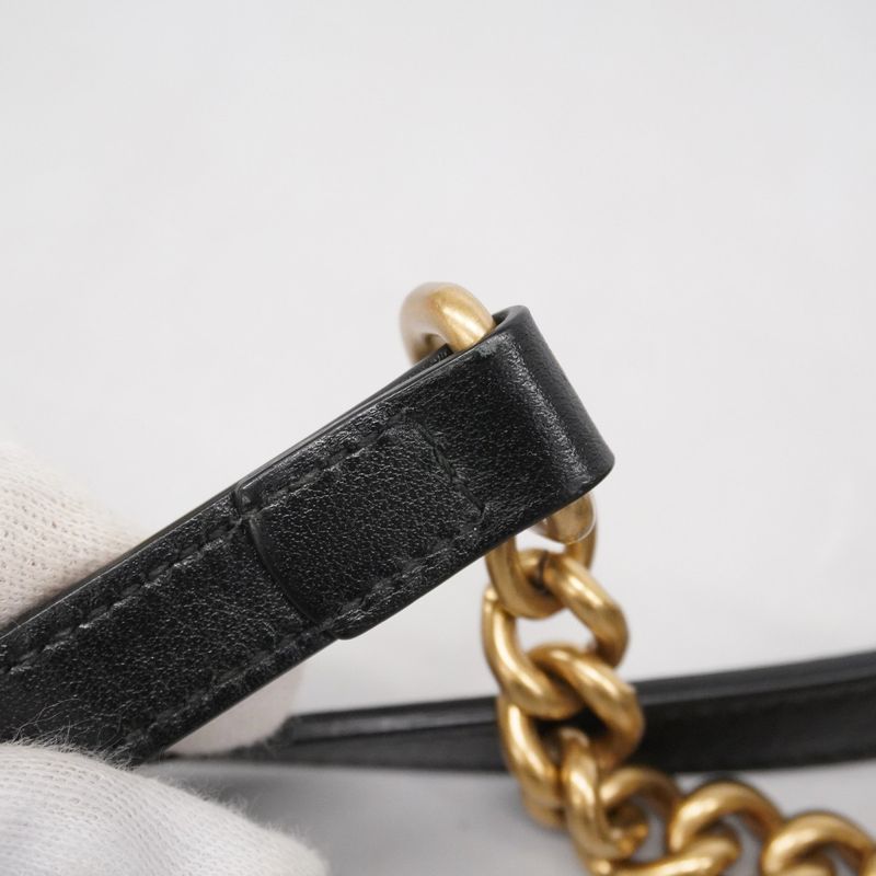 Gucci Shoulder Bag GG Marmont 447632 Leather Black Gold Hardware Women