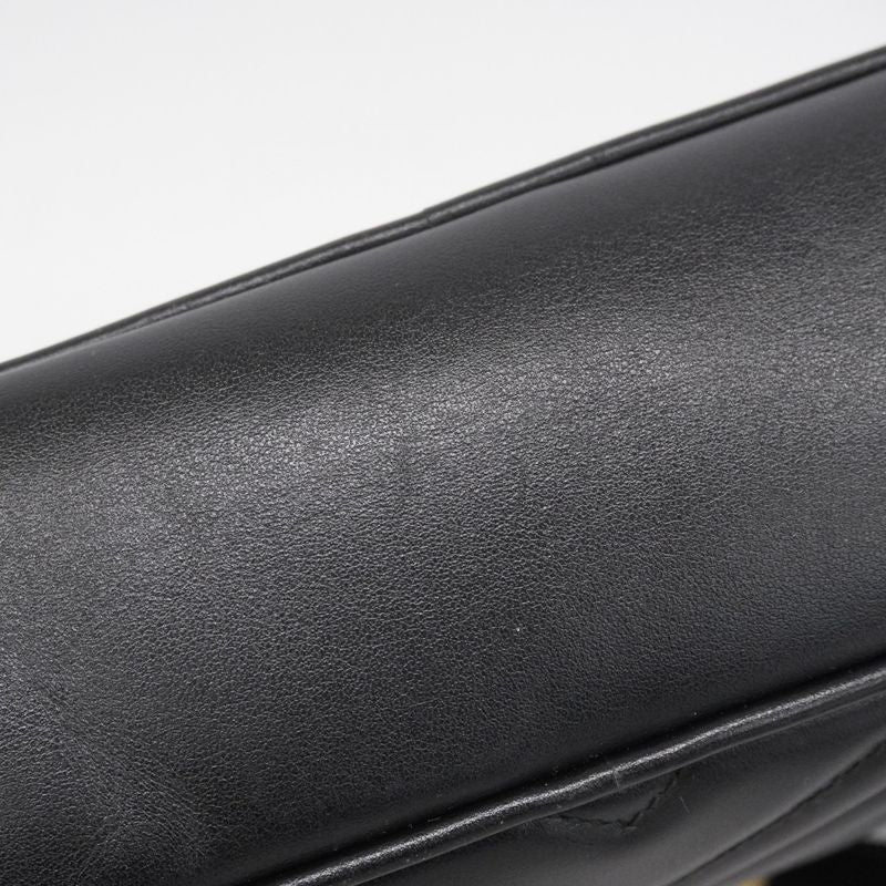 Gucci Shoulder Bag GG Marmont 447632 Leather Black Gold Hardware Women