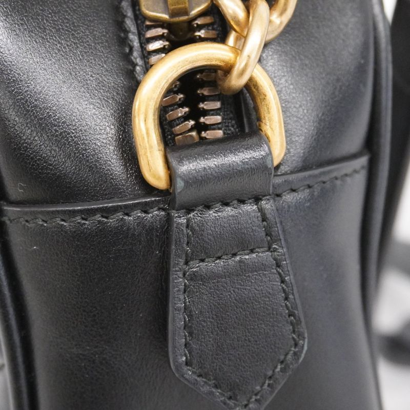 Gucci Shoulder Bag GG Marmont 447632 Leather Black Gold Hardware Women