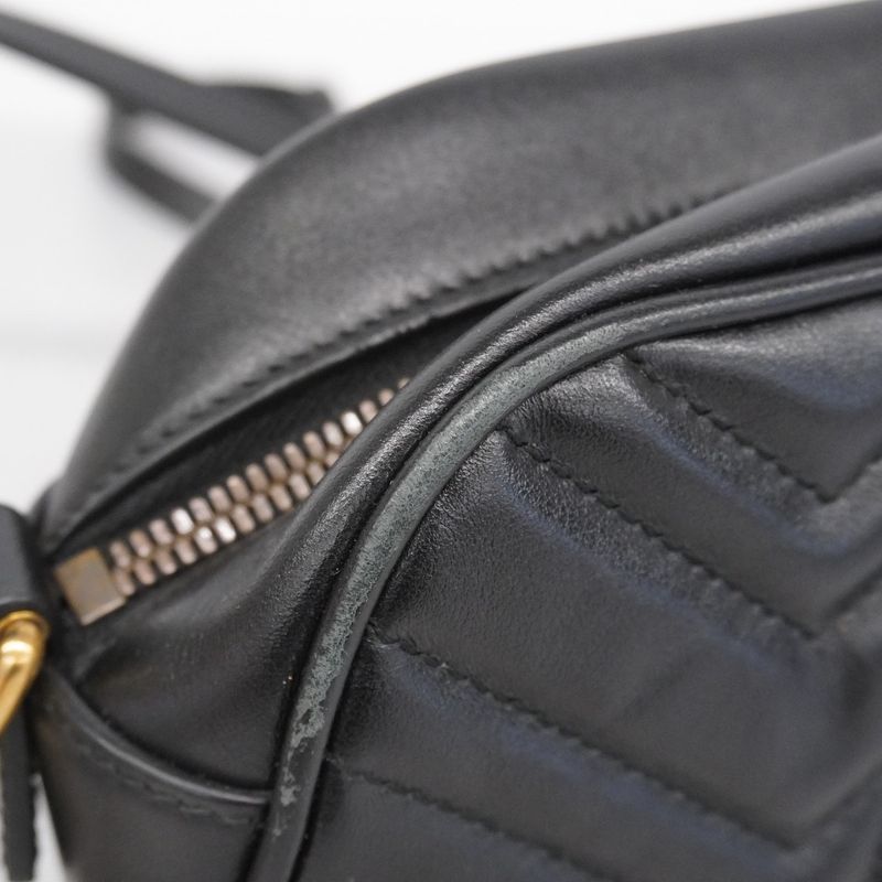 Gucci Shoulder Bag GG Marmont 447632 Leather Black Gold Hardware Women