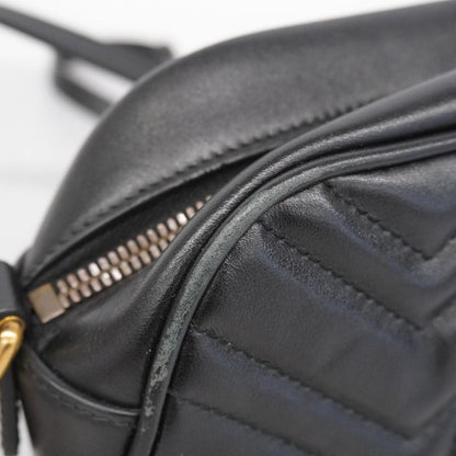 Gucci Shoulder Bag GG Marmont 447632 Leather Black Gold Hardware Women