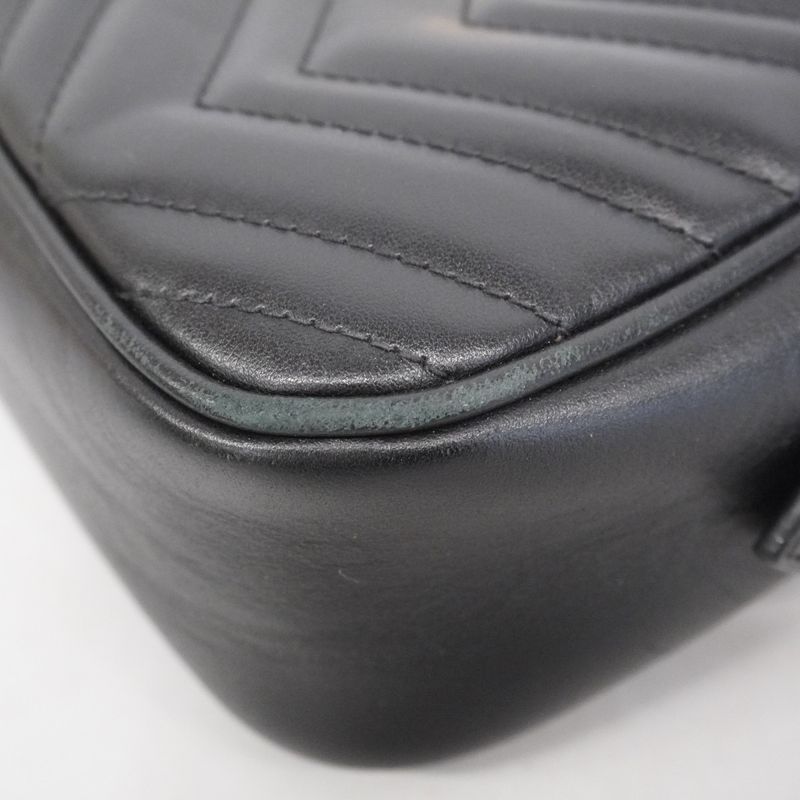 Gucci Shoulder Bag GG Marmont 447632 Leather Black Gold Hardware Women