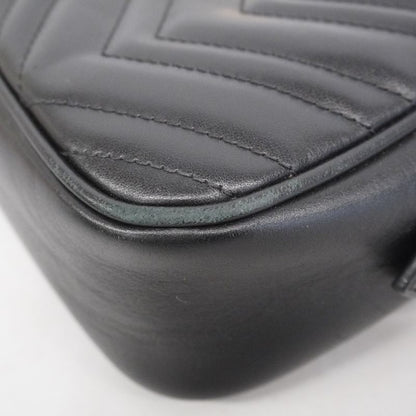 Gucci Shoulder Bag GG Marmont 447632 Leather Black Gold Hardware Women