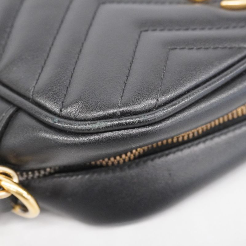 Gucci Shoulder Bag GG Marmont 447632 Leather Black Gold Hardware Women
