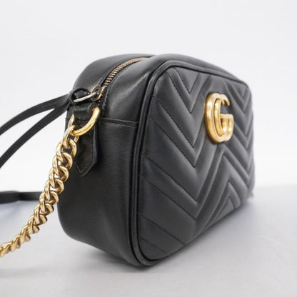 Gucci Shoulder Bag GG Marmont 447632 Leather Black Gold Hardware Women
