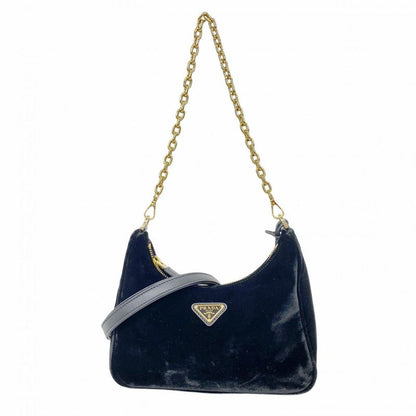Prada Handbag Velvet Black Gold Hardware 2way Bag Ladies