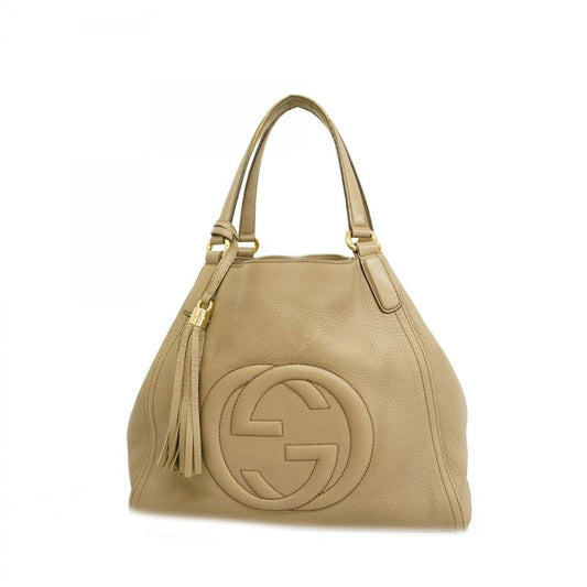 Gucci Tote Bag Soho 282309 Leather Beige Chien Pan Gold Hardware Women's