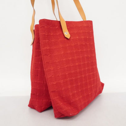 Hermes Shoulder Bag Amedava Cabas Deux Poches Canvas Red Silver Hardware Women