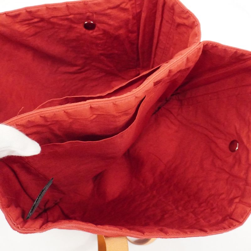 Hermes Shoulder Bag Amedava Cabas Deux Poches Canvas Red Silver Hardware Women