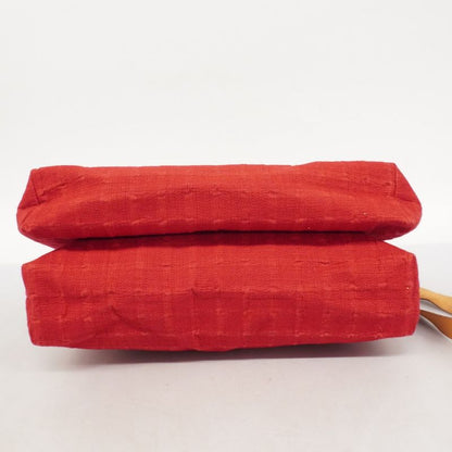 Hermes Shoulder Bag Amedava Cabas Deux Poches Canvas Red Silver Hardware Women