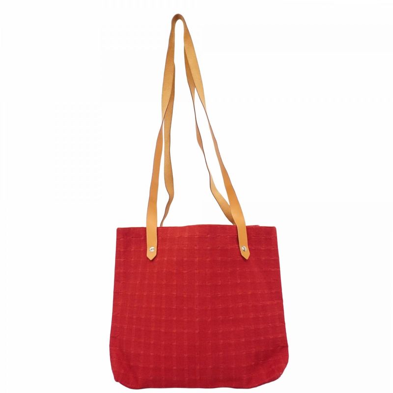 Hermes Shoulder Bag Amedava Cabas Deux Poches Canvas Red Silver Hardware Women