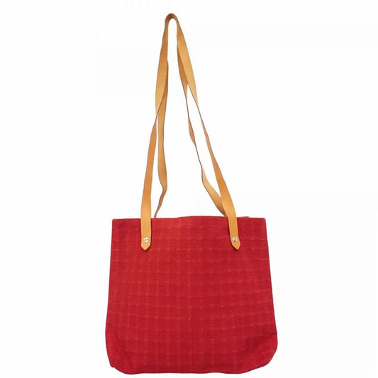 Hermes Shoulder Bag Amedava Cabas Deux Poches Canvas Red Silver Hardware Women