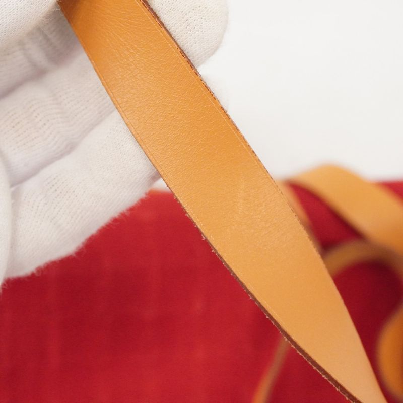 Hermes Shoulder Bag Amedava Cabas Deux Poches Canvas Red Silver Hardware Women