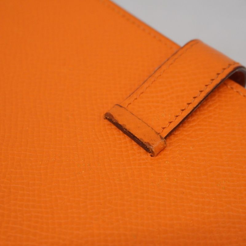 Hermes Long Wallet Bearn Souffle Courchevel Orange Silver Hardware □F Engraved