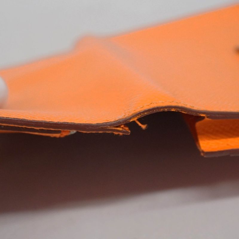 Hermes Long Wallet Bearn Souffle Courchevel Orange Silver Hardware □F Engraved