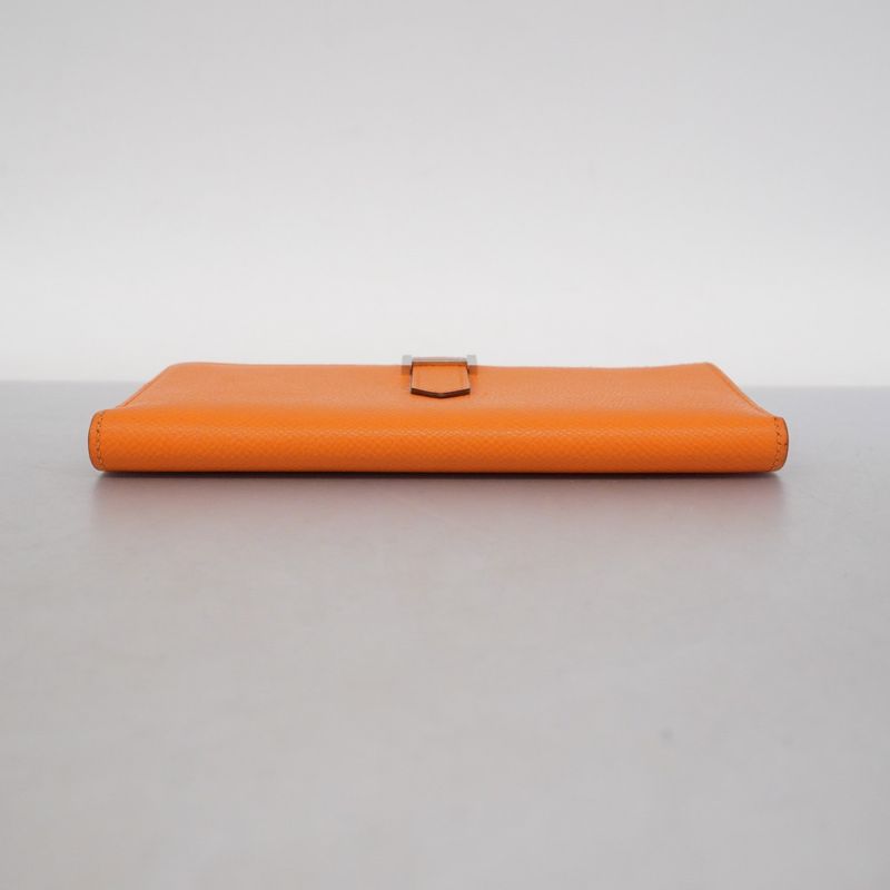 Hermes Long Wallet Bearn Souffle Courchevel Orange Silver Hardware □F Engraved