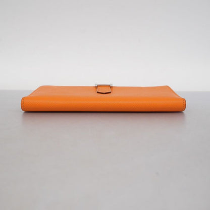 Hermes Long Wallet Bearn Souffle Courchevel Orange Silver Hardware □F Engraved