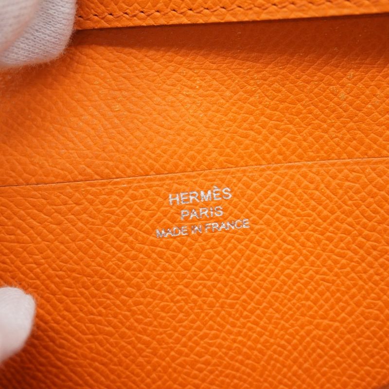 Hermes Long Wallet Bearn Souffle Courchevel Orange Silver Hardware □F Engraved