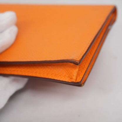 Hermes Long Wallet Bearn Souffle Courchevel Orange Silver Hardware □F Engraved