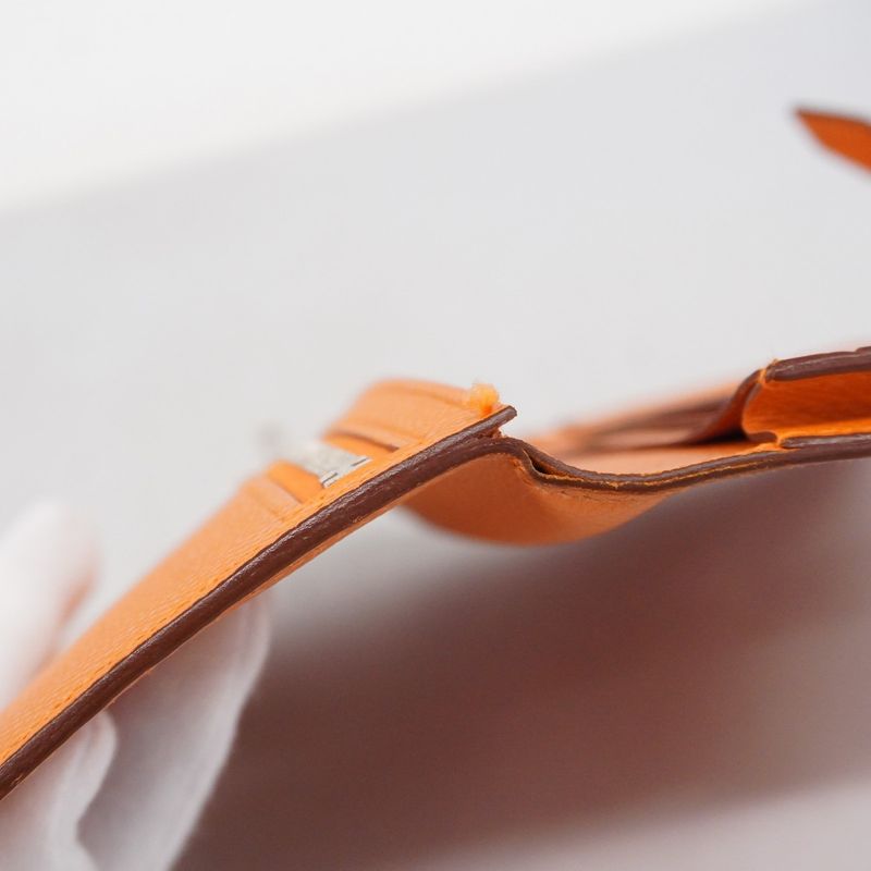 Hermes Long Wallet Bearn Souffle Courchevel Orange Silver Hardware □F Engraved