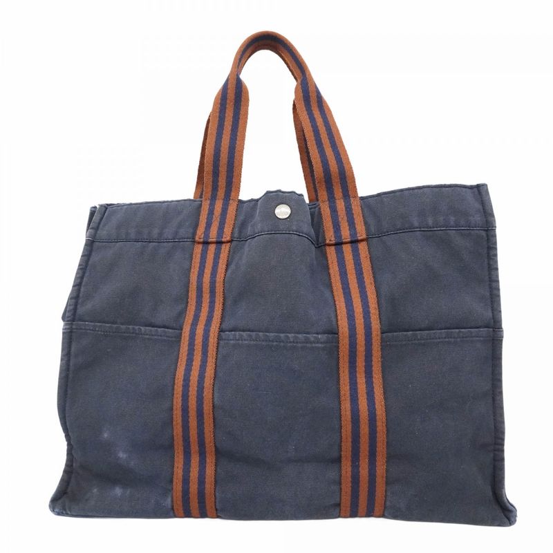 Hermes Tote Bag Fourre Tout Canvas Navy Silver Hardware Men Women Unisex