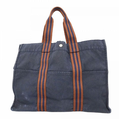 Hermes Tote Bag Fourre Tout Canvas Navy Silver Hardware Men Women Unisex