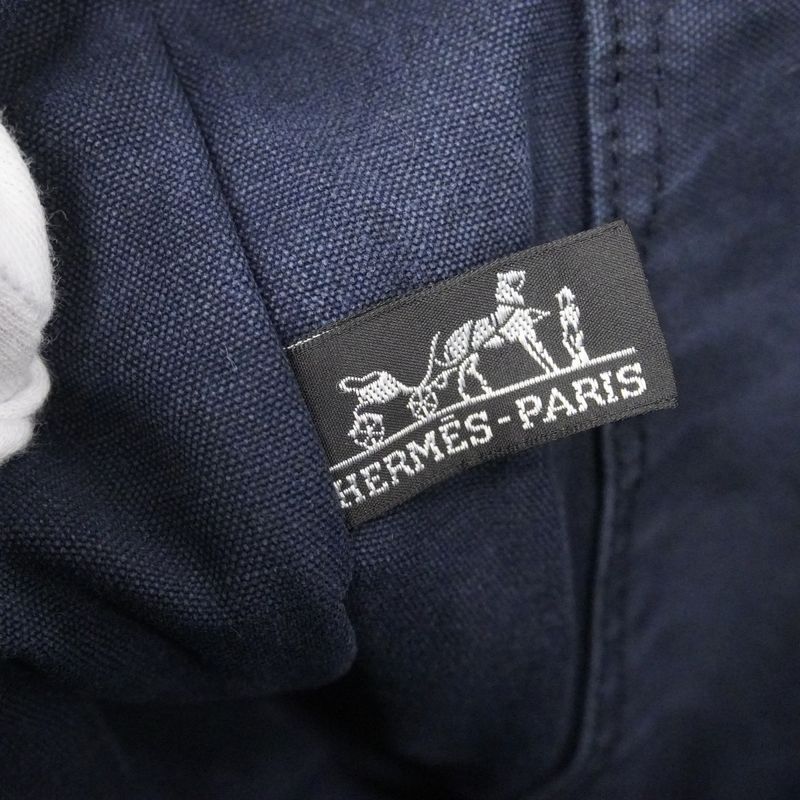 Hermes Tote Bag Fourre Tout Canvas Navy Silver Hardware Men Women Unisex