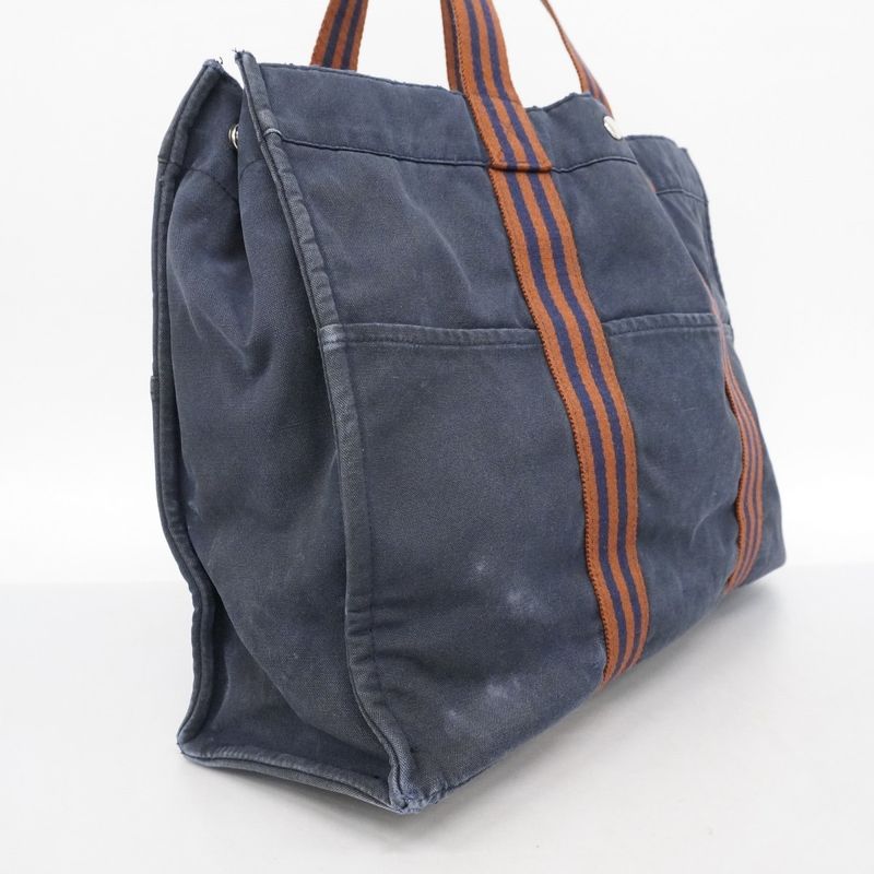 Hermes Tote Bag Fourre Tout Canvas Navy Silver Hardware Men Women Unisex