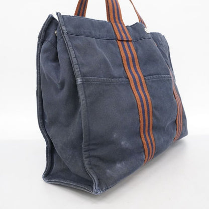 Hermes Tote Bag Fourre Tout Canvas Navy Silver Hardware Men Women Unisex