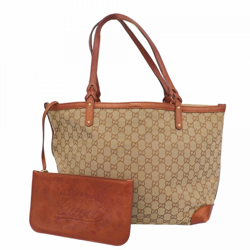 Gucci Tote Bag GG Canvas 247209 Canvas Brown Gold Hardware Women's