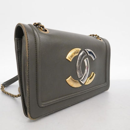 Chanel Shoulder Bag Leather Black Gold Silver Hardware Women