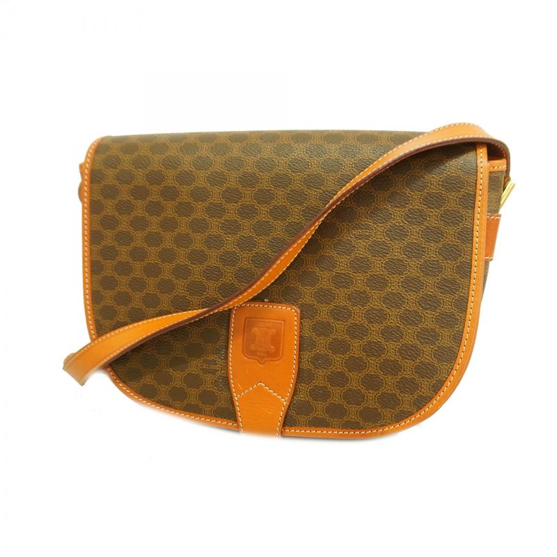 Celine Shoulder Bag Macadam PVC Brown Gold Hardware Women