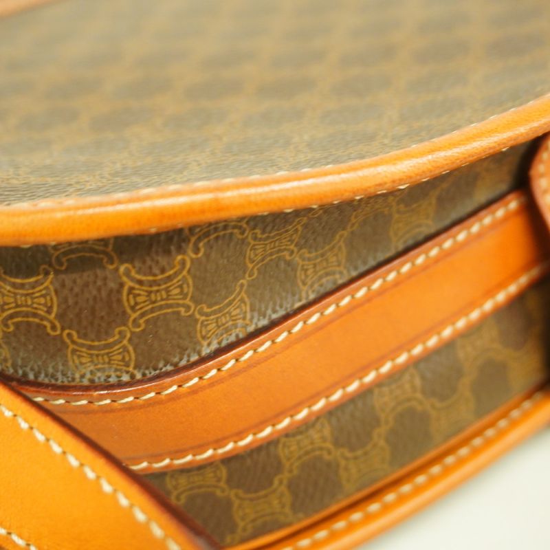 Celine Shoulder Bag Macadam PVC Brown Gold Hardware Women