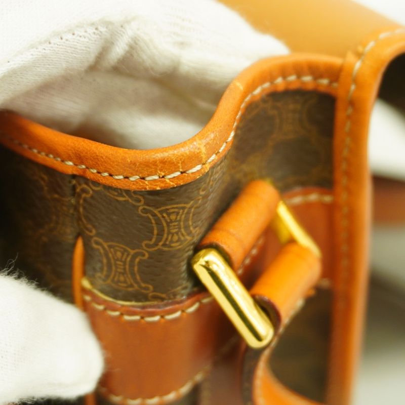 Celine Shoulder Bag Macadam PVC Brown Gold Hardware Women