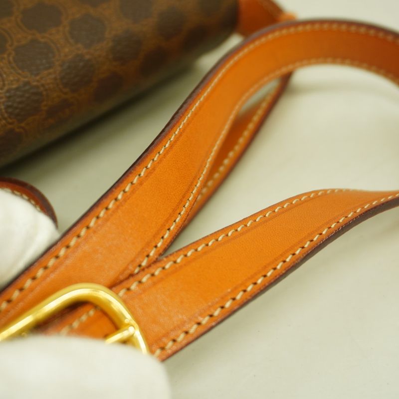 Celine Shoulder Bag Macadam PVC Brown Gold Hardware Women