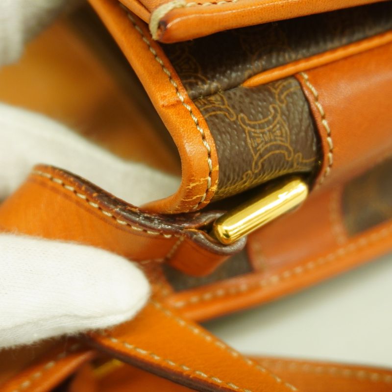 Celine Shoulder Bag Macadam PVC Brown Gold Hardware Women