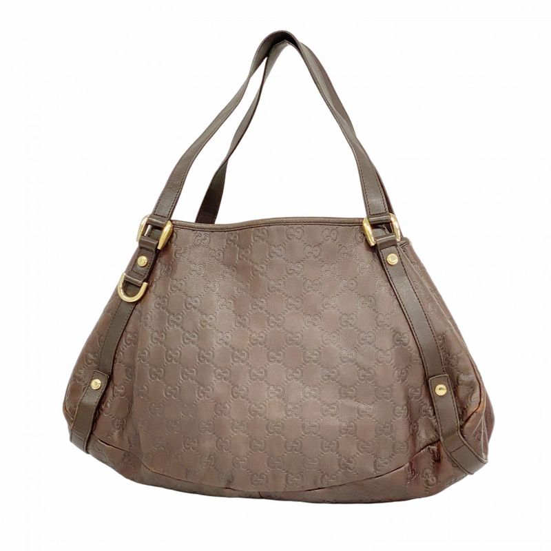 Gucci Tote Guccissima 130736 Leather Dark Brown Chien Pan Gold Hardware Women's