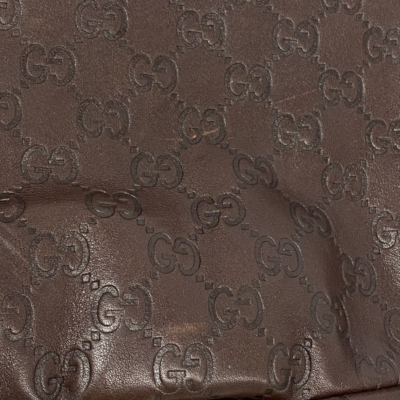 Gucci Tote Guccissima 130736 Leather Dark Brown Chien Pan Gold Hardware Women's