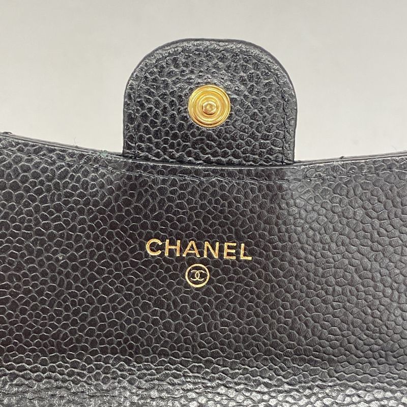 Chanel Long Wallet Matelasse Caviar Skin Black Gold Hardware Women