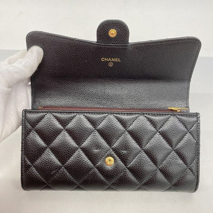 Chanel Long Wallet Matelasse Caviar Skin Black Gold Hardware Women