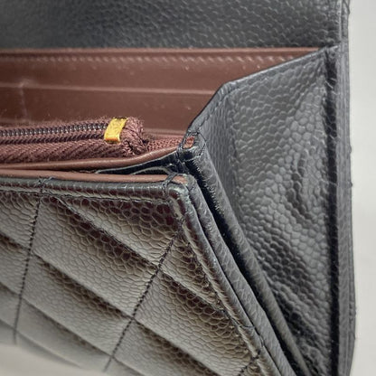 Chanel Long Wallet Matelasse Caviar Skin Black Gold Hardware Women