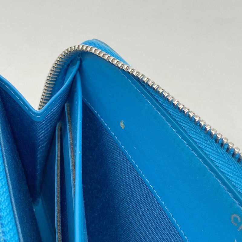 Chanel Long Wallet Patent Leather Turquoise Blue Silver Hardware Women