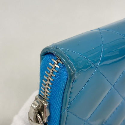 Chanel Long Wallet Patent Leather Turquoise Blue Silver Hardware Women