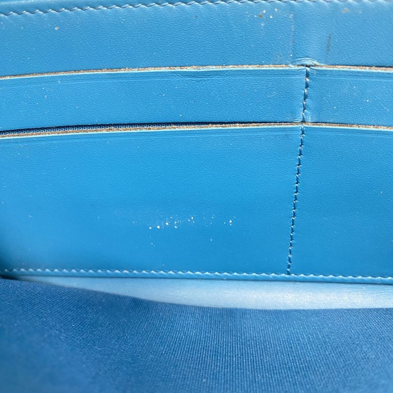 Chanel Long Wallet Patent Leather Turquoise Blue Silver Hardware Women