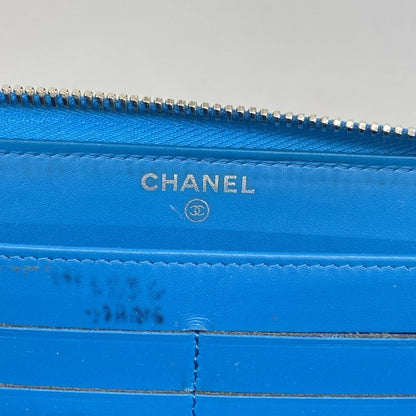 Chanel Long Wallet Patent Leather Turquoise Blue Silver Hardware Women