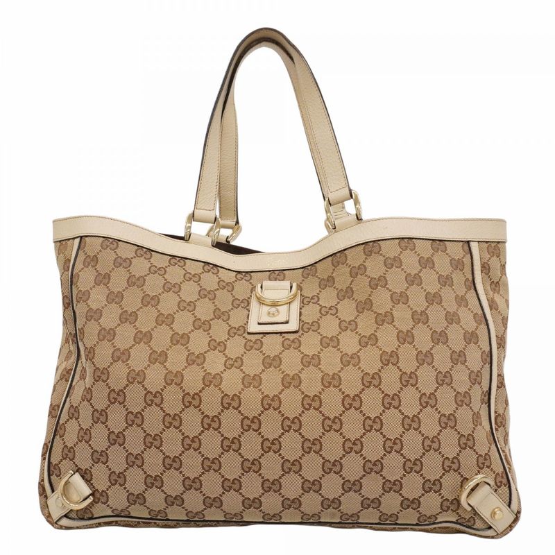 Gucci Tote Bag GG Canvas Abby 141472 Canvas Brown Beige Chien Pan Gold Hardware