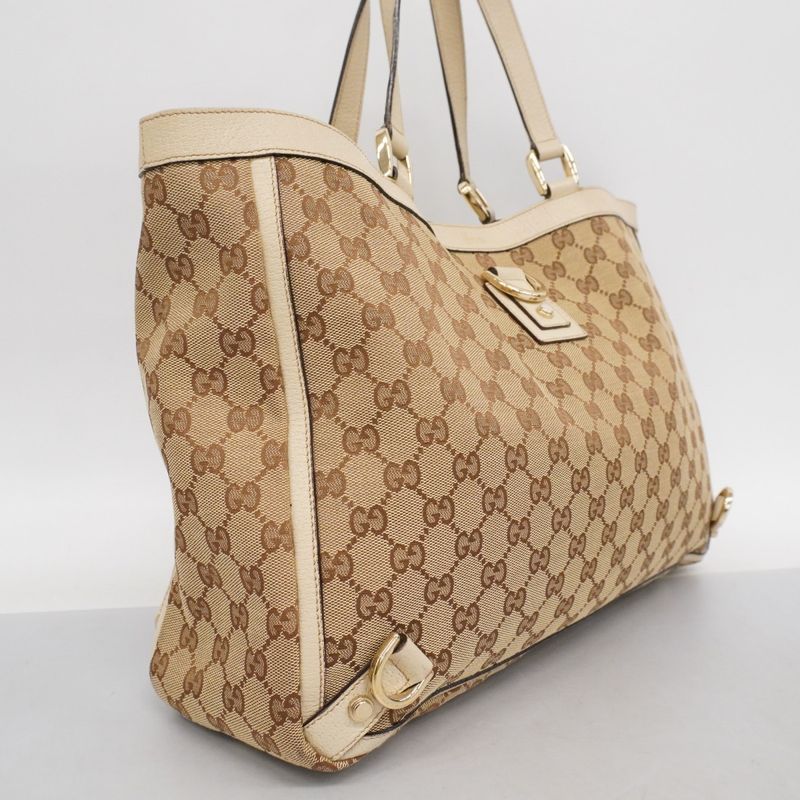 Gucci Tote Bag GG Canvas Abby 141472 Canvas Brown Beige Chien Pan Gold Hardware