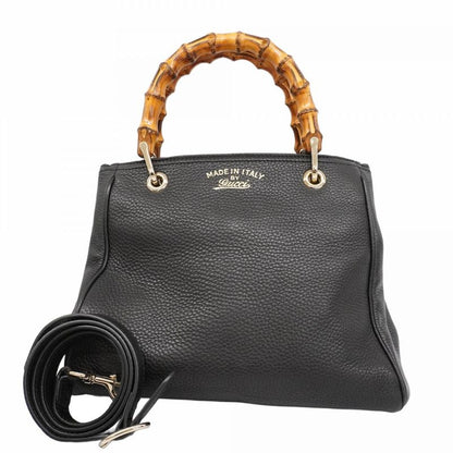 Gucci Handbag Bamboo 336032 Leather Black Chien Pan Gold Hardware 2way Bag